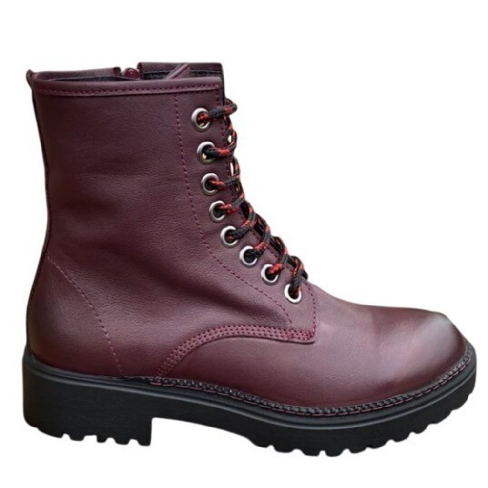Bueno Destiny - Merlot Maroon Leather Lace Up Zip Combat Boots Size 9.5 Women